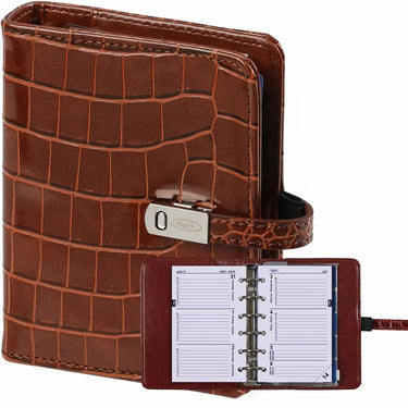 1311-10 Refillable Pocket Ring Binder Planner Croco Cognac